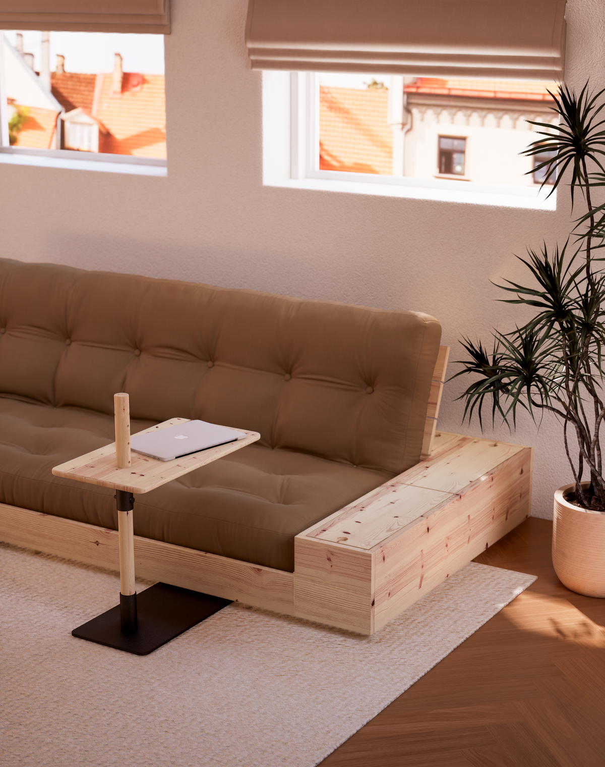 BASE CLEAR LACQUERED W. 5-LAYER MIXED MATTRESS GOLDEN OCHRE