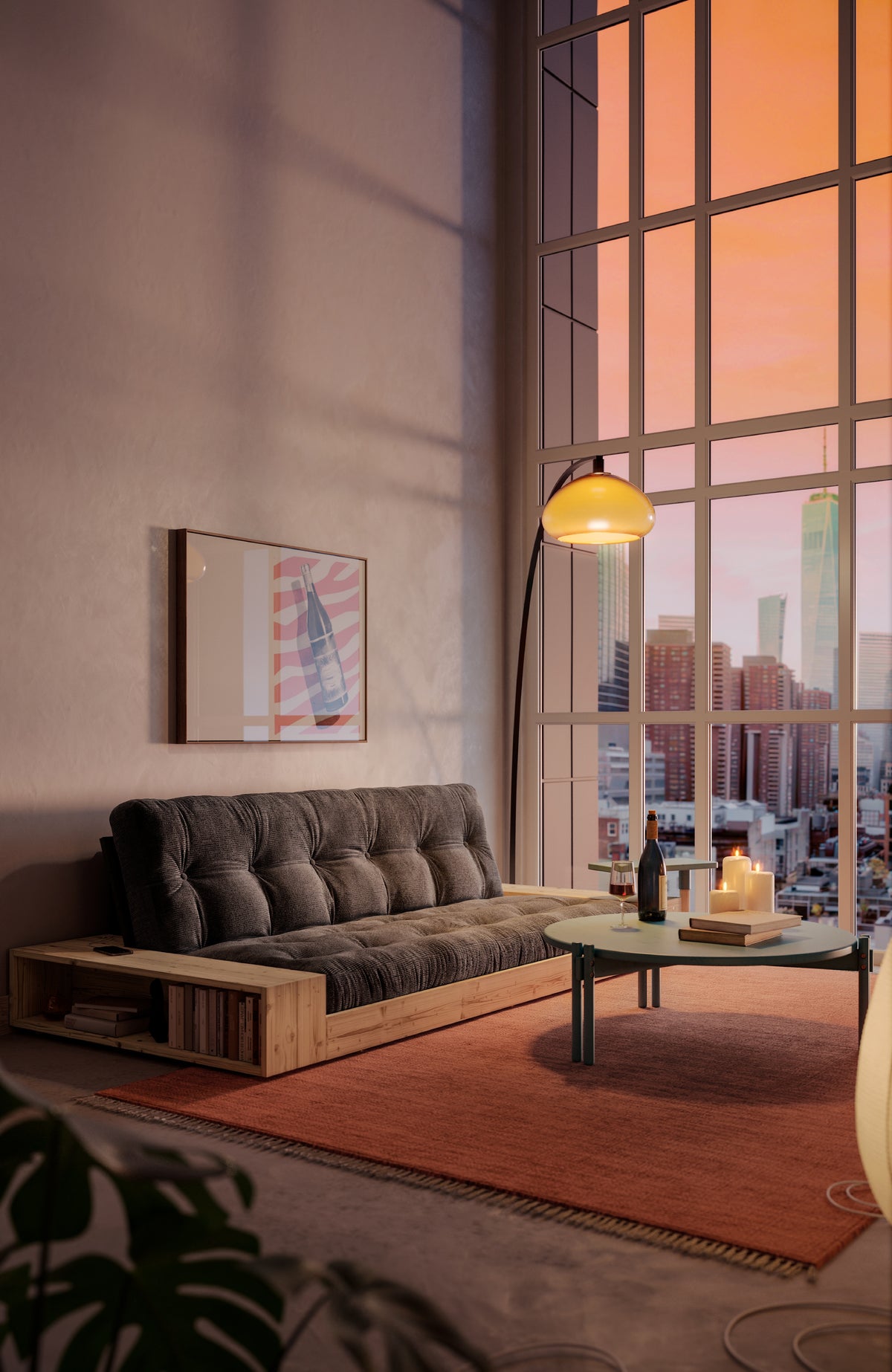 BASE BLACK NIGHT LACQUERED W. 5-LAYER MIXED MATTRESS NATURAL