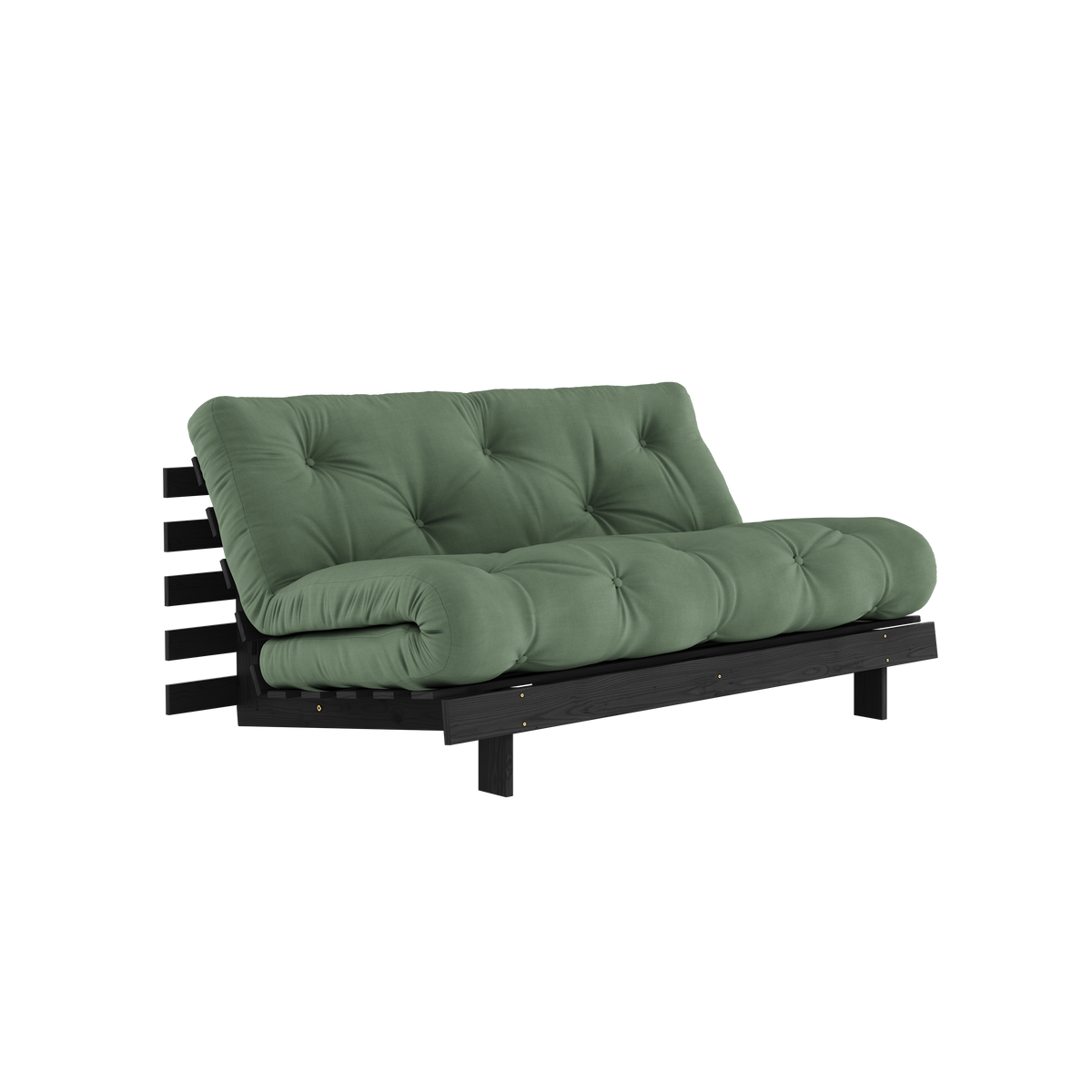 ROOTS BLACK NIGHT LACQUERED 160 X 200 W. ROOTS MATTRESS OLIVE GREEN