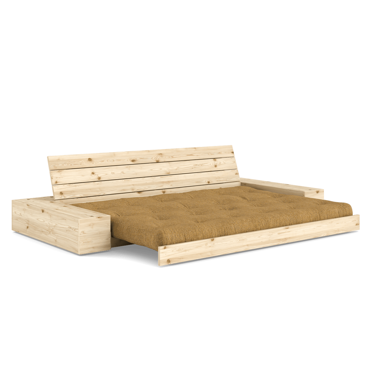 BASE CLEAR LACQUERED W. 2 SIDEBOXES CLEAR W. 5-LAYER MIXED MATTRESS GOLDEN OCHRE