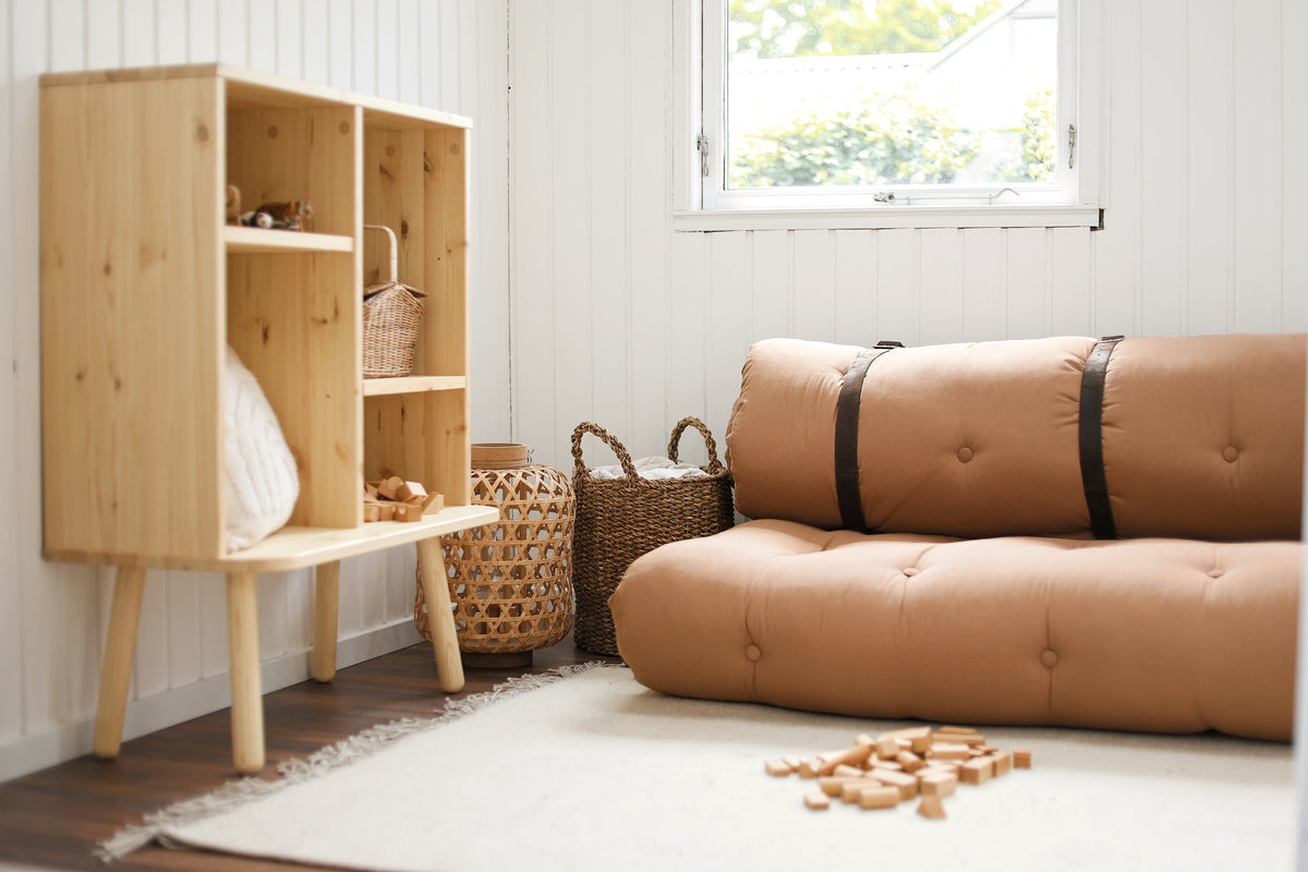 BUCKLE-UP SOFA NATUREL AVEC 3 CEINTURES EN CUIR MARRON