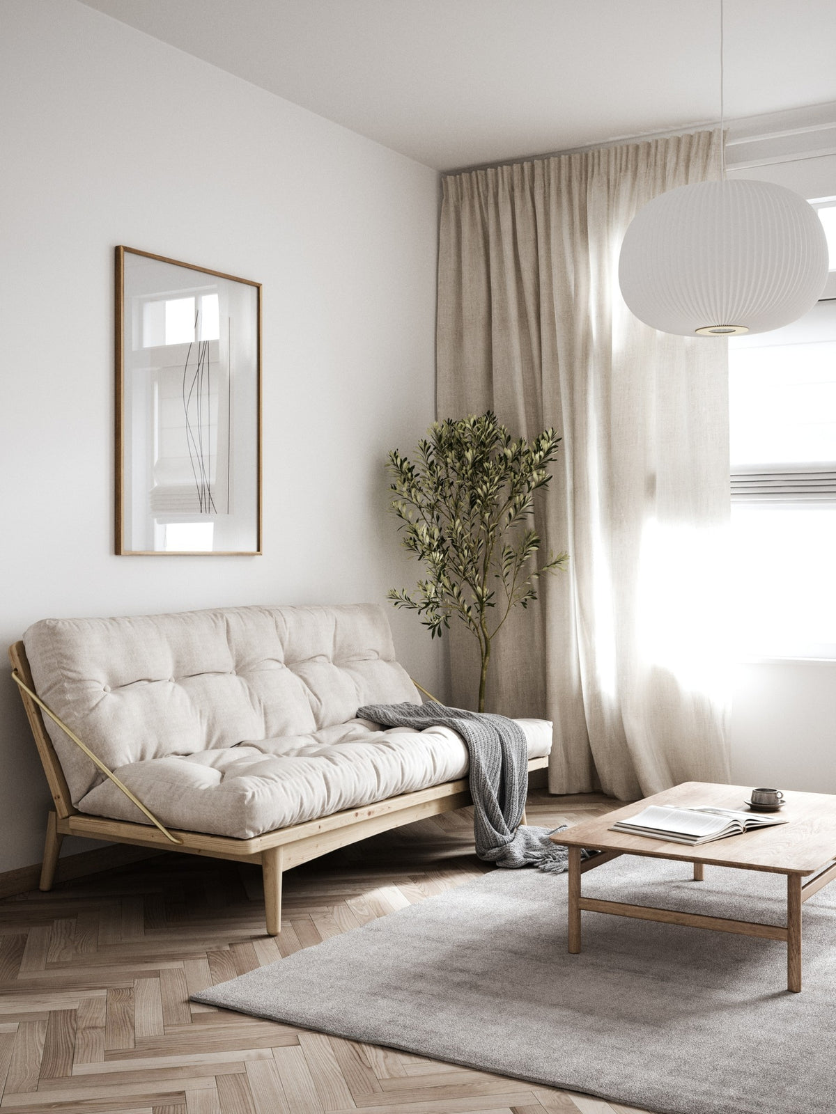 FOLK CLEAR LACQUERED W. 5-LAYER MIXED MATTRESS WHEAT BEIGE