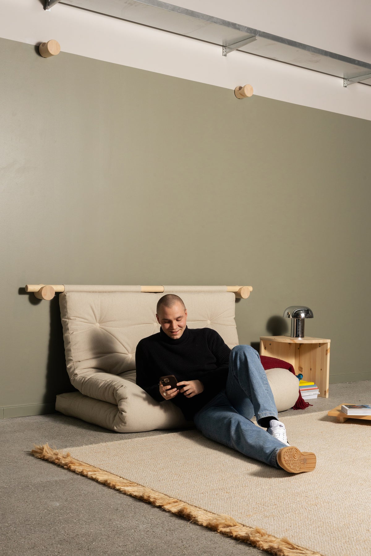 HOOKED RAW 135 x 200 W. BRAVO MATTRESS OLIVE GREEN