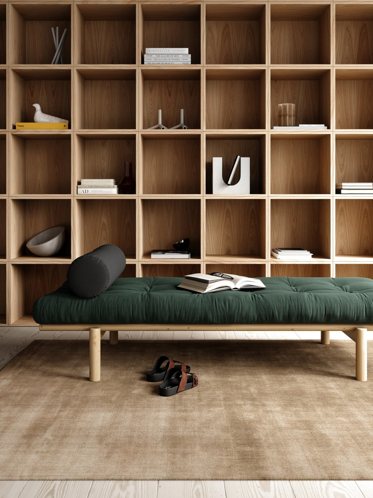 BANQUETTE LIT D'APPOINT VERNIS CLAIR AVEC MATELAS MIXTE 4 COUCHES IVOIRE
