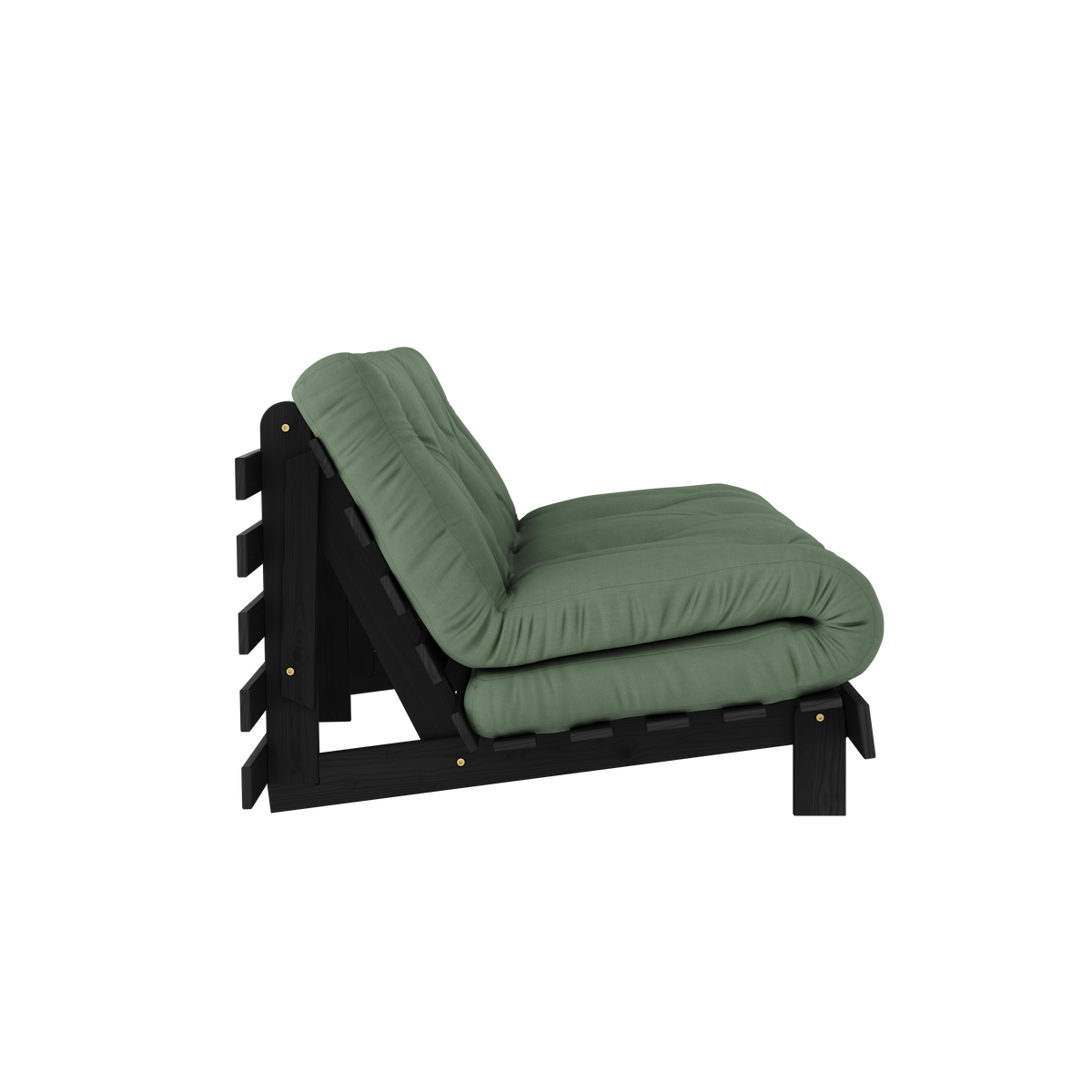 ROOTS BLACK NIGHT LACQUERED 160 X 200 W. ROOTS MATTRESS OLIVE GREEN