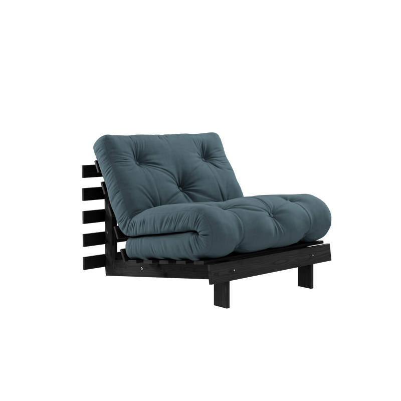ROOTS BLACK NIGHT LACQUERED 90 X 200 W. ROOTS MATTRESS PETROL BLUE