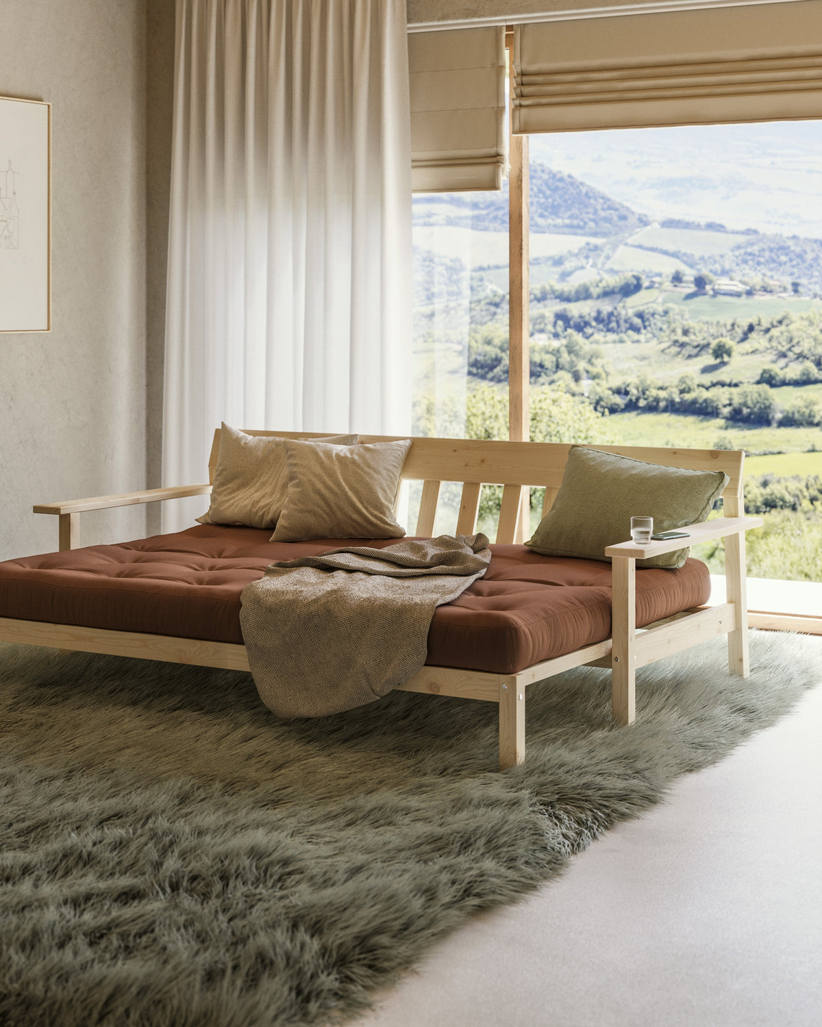 UNWIND CLEAR LACQUERED W. 5-LAYER MIXED MATTRESS BEIGE