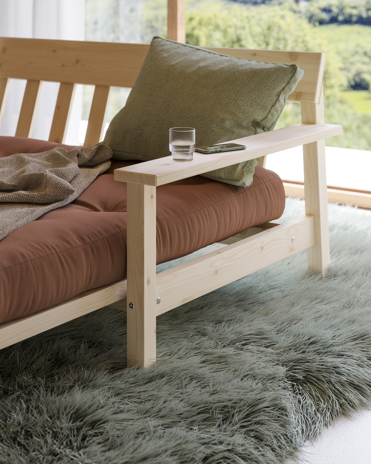 UNWIND CLEAR LACQUERED W. 5-LAYER MIXED MATTRESS BROWN